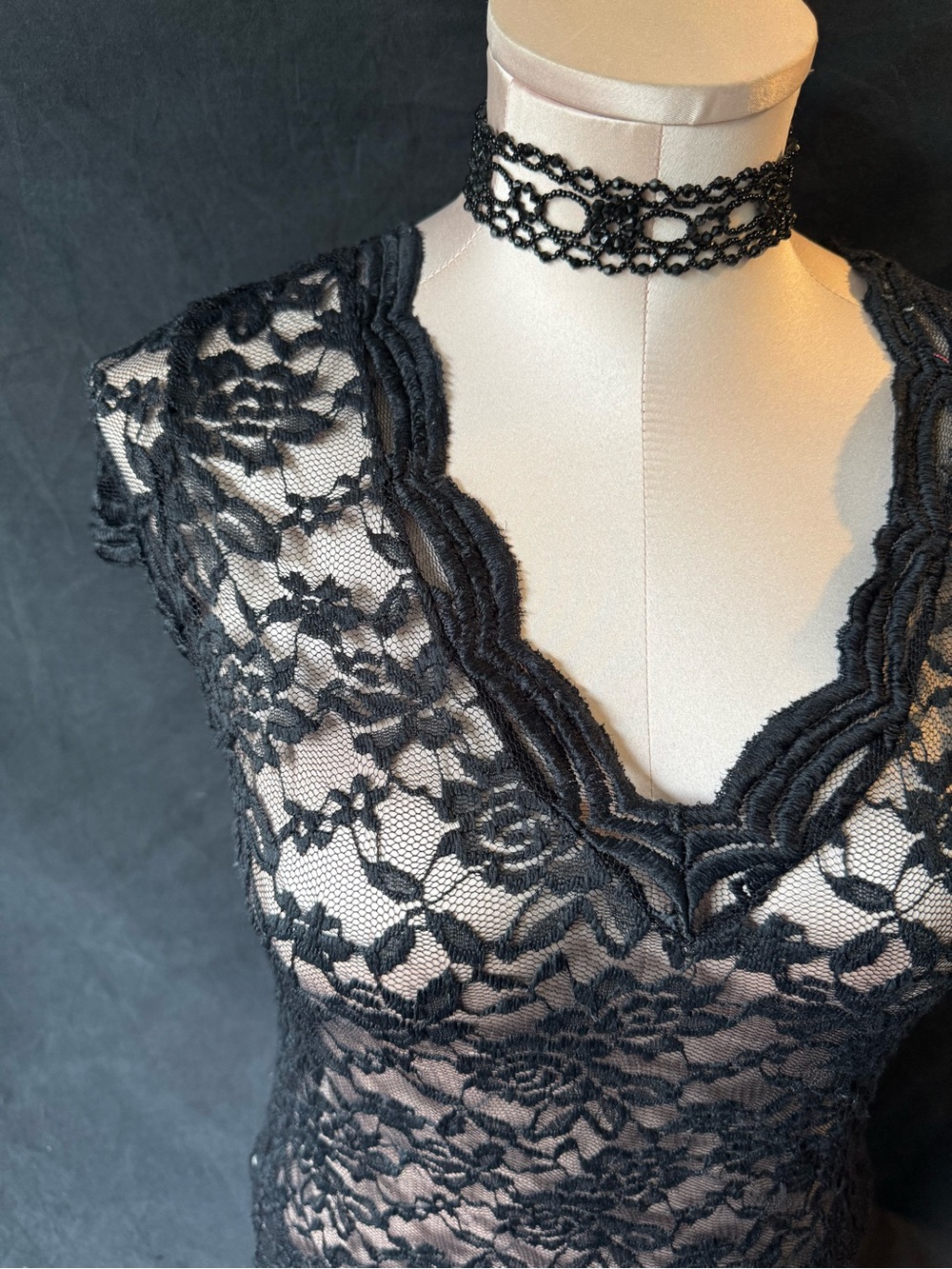 Sheer Black Floral Lace V-Neck Chemise